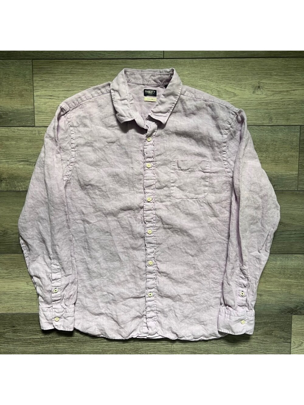 Faherty Men's XL Pure Linen Button Up Long Sleeve Shirt Purple Lavender Lilac
